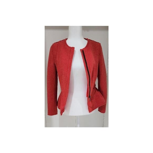 Zara Basics Orange Wool Blend Peplum Blazer Women Size S - Picture 2 of 5